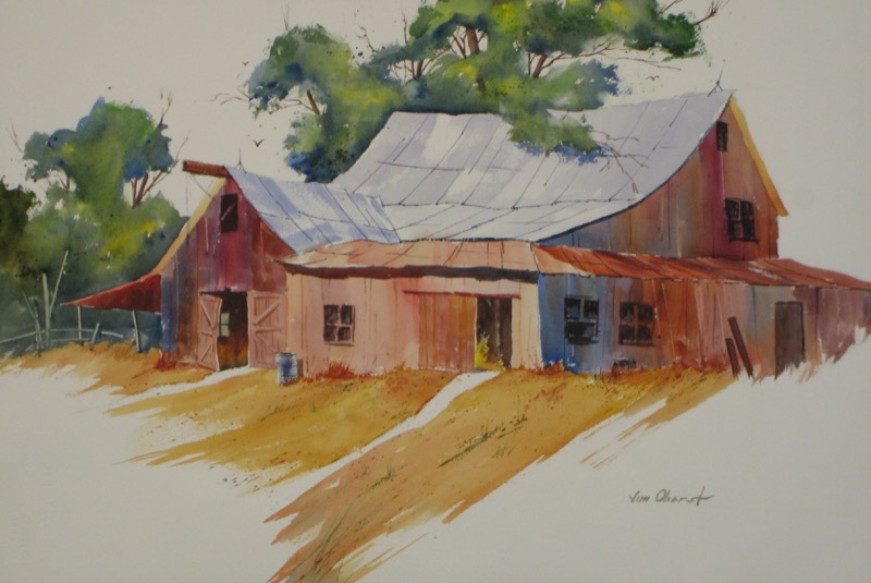 landscape, barn, rural, vignette, original watercolor painting, oberst